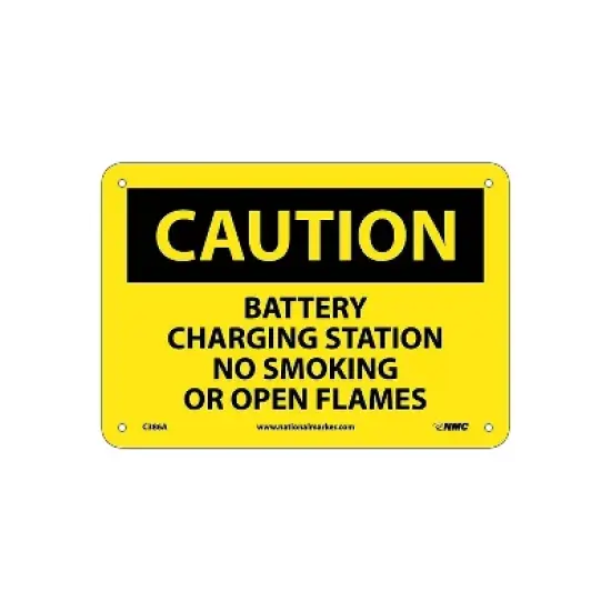 National Marker Caution Signs; Battery Charging Station No Smoking Or Open Flames 7X10 .040 Aluminum image {1}
