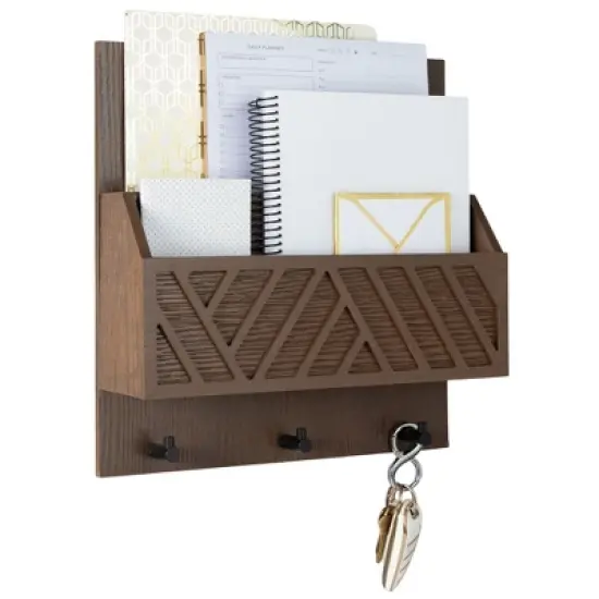 Wall Mounted Mail Organizer with 2 Slots and 3 Hooks &ndash; Multiple Finishes &ndash; MDF Wood image {7}