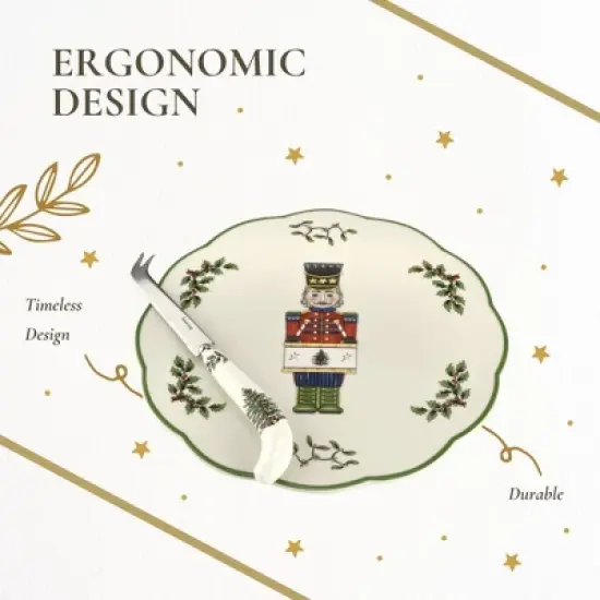 Spode Christmas Tree Nutcracker Cheese Platter with Knife - 9" Porcelain Holiday Serving Tray for Charcuterie - Dishwasher & Microwave Safe image {5}