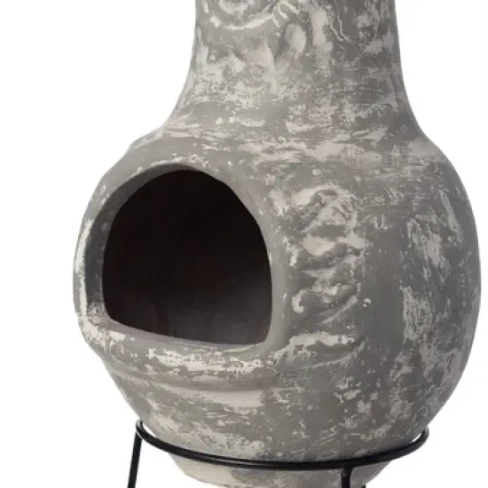 Vintiquewise Outdoor Clay Chiminea Fireplace Sun Design Wood Burning Fire Pit with Sturdy Metal Stand, Barbecue, Cocktail Party, Cozy Nights Fire Pit image {5}
