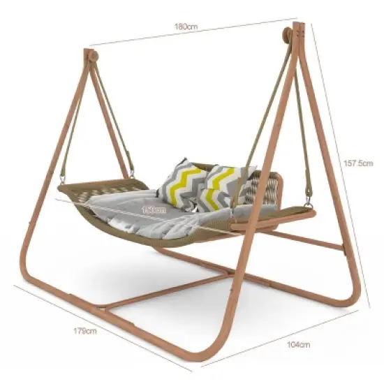 Outdoor Double Upholstered Hammock Swing Chair,Rattan Hammock Chair with Stand And Metal Frame For Patio Balcony,Bedroom-Coolbibila image {3}