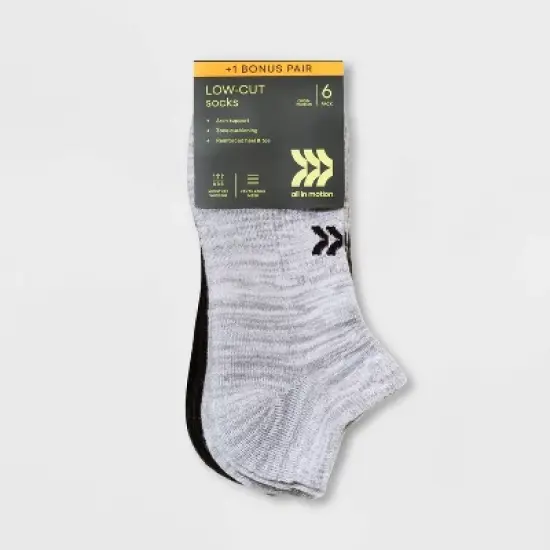 Women's Cushioned 6+1 Bonus Pack Low Cut Athletic Socks - All in Motion&trade; Heather Gray/Black 4-10 image {1}