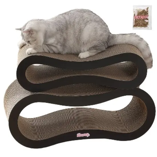 THE LICKER STORE Suvi Modern Cardboard Infinity 2-in-1 Lounge Bed Cat Scratcher with Catnip image {7}