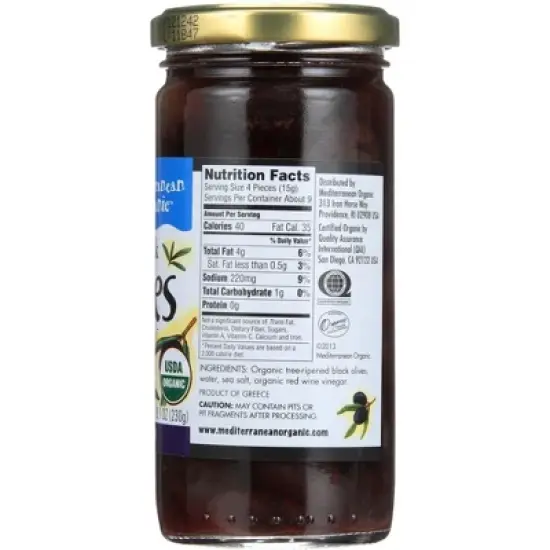 Mediterranean Organic Black Pitted Olives - Case of 12/8.1 oz image {4}