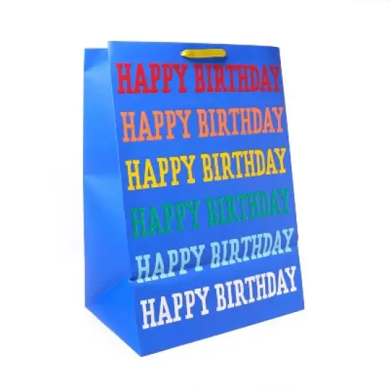 'Happy Birthday' Rainbow Verbiage on Colossal Gift Bag Blue - Spritz&trade;: Giant XL Typography Party Bag image {2}