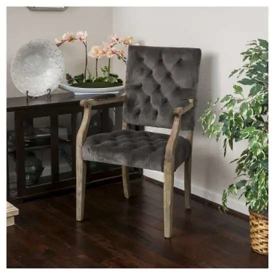 Saltillo New Velvet Arm Dining Chair - Charcoal - Christopher Knight Home image {1}