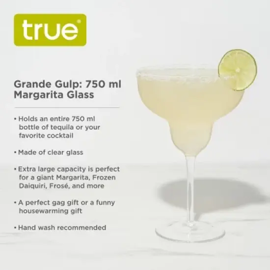 True Grande Gulp Giant Margarita Glass - Stemmed Cocktail Glass Fits Full Liquor Bottle - 750ml / 25 oz. Set of 1, Clear image {1}