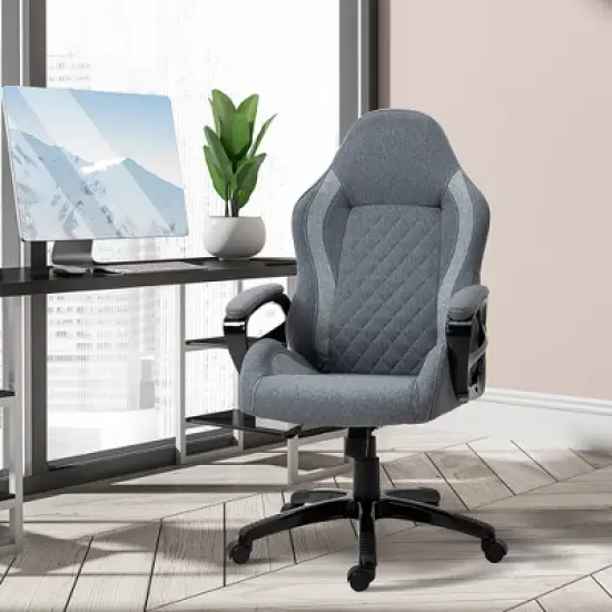 Vinsetto Ergonomic Home Office Chair High Back Task Computer Desk Chair with Padded Armrests, Linen Fabric, Swivel Wheels, and Adjustable Height, gray image {1}