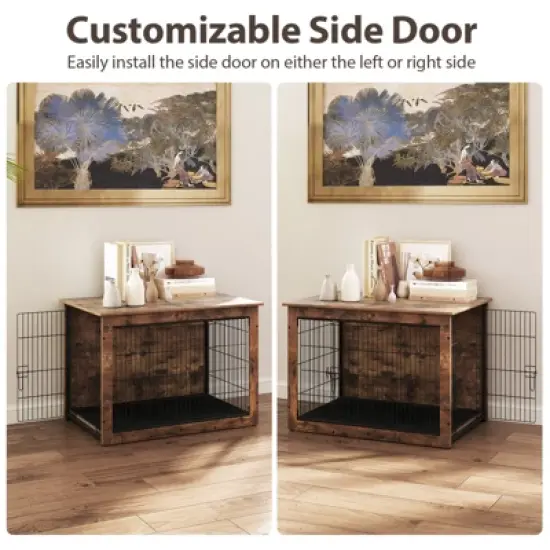 Costway 39&rdquo; Dog Kennel w/ Chew-Resistant Metal Frame & Soft Mat Double Doors Dog Crate End Table image {9}