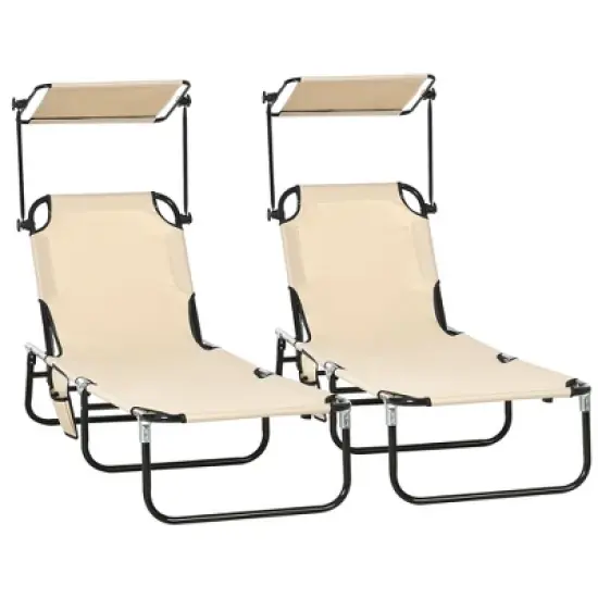 PAGED Folding Chaise Lounge Pool Chairs Adjustable Camping Chair with Canopy Shade Steel Frame and Side Pocket for Porch, Camping, Patio image {8}