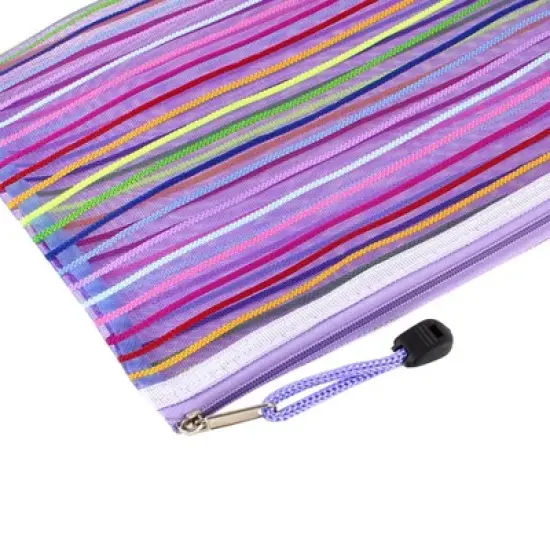 PiccoCasa Office Nylon Mesh Zipper Closure Stripe A5 Paper Holder Document Bag image {5}