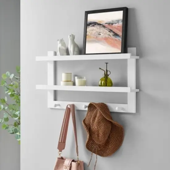 29" x 16" 2 Tier Coat Rack and Wall Shelf White - Danya B. image {2}
