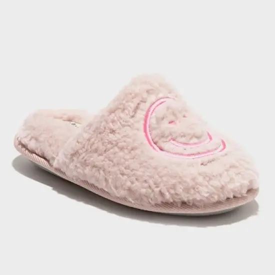 dluxe by dearfoams Girls' Happy Face Scuff Slippers - Light Pink image {4}