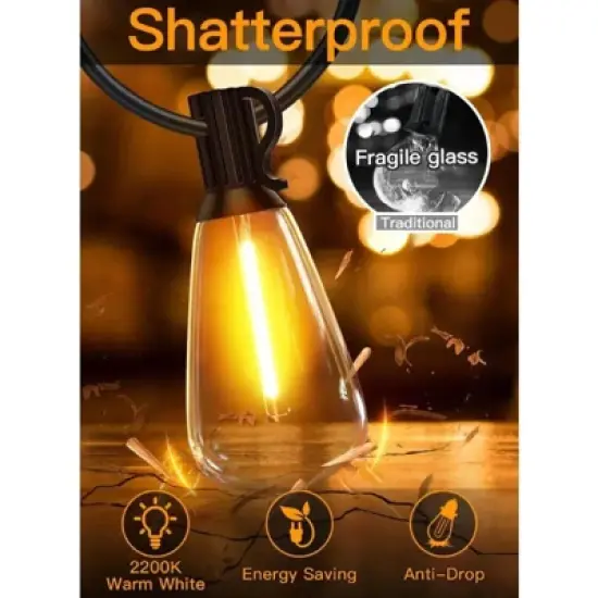 Ollny ST38 Warm White Outdoor Patio Lights (80 Bulbs, IP45 Waterproof, Connectable, 2200k) image {2}