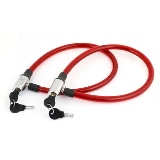 Unique Bargains Plastic Cover Steel Wire  Cable Lock 63cm Long w Keys Red 2 Pcs image {1}