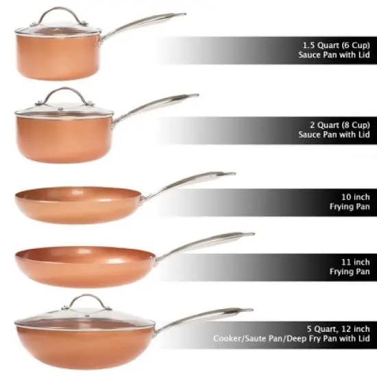 Classic Cuisine 8-Piece Pots and Pans Set &ndash; Cookware with 2-Layer Nonstick Ceramic Coating and Tempered Glass Lids &ndash; Dishwasher and Oven Safe (Copper) image {2}