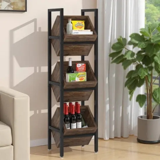 Lirago Brown Powder Coated Metal and Particle Board 3-Tier Wine Rack 14.6x11.8x51.2 Inch Freestanding Storage image {5}