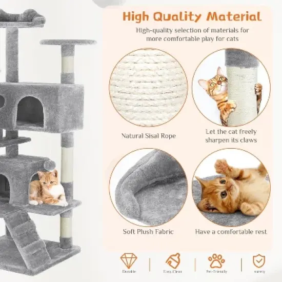 Kumasinova 54" Multi-Level Cat Tower with Scratching Posts,Cat Tree with Condos&Ladder,Cat Tree Tower with Plush Perch,Cat Furniture for Play and Rest image {3}