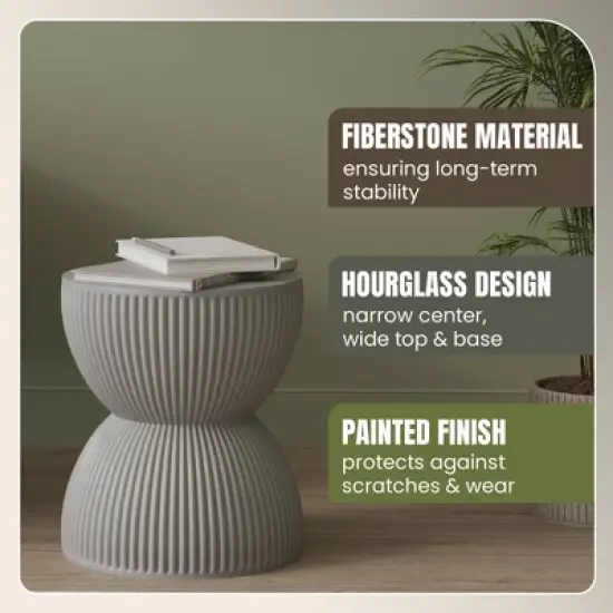 LeisureMod 15&rdquo; Wide Side Table End Table in Fiberstone with Hourglass Design No Assembly for Indoor and Outdoor Use Spire Collection image {3}