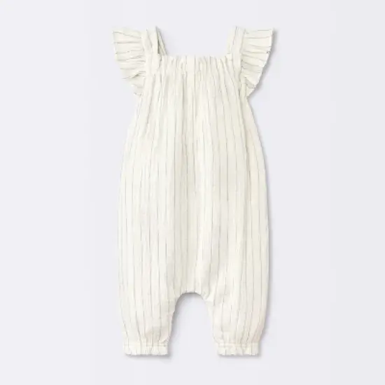 Baby Girls' Striped Gauze Long Legged Romper - Cloud Island&trade; Cream image {1}