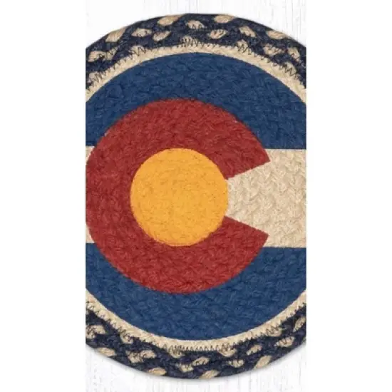 Earth Rugs Colorado Flag Printed Round Trivet &ndash; 10" Braided Jute Hot Pad image {2}