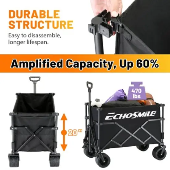 EchoSmile 6.85 cu. ft. Fabric Portable Garden Cart with Adjustable Rolling Wheels in Black image {2}