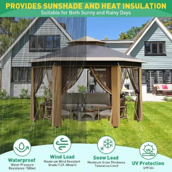 GustoWave Portable Outdoor 6 Sided Gazebo Tent Pergola, Carpa for Backyard image {3}