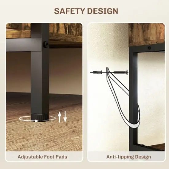 PDTEND Wood Grain Kitchen Baker&rsquo;s Rack with Power Outlet, Storage Shelves, Microwave Stand & Louvred Cabinets image {5}