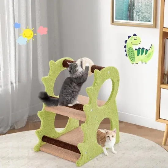 Tangkula 2-Tier Dinosaur Cat Tree Tower w/ Rotating Scratching Sisal Ball Climbing Rods image {3}