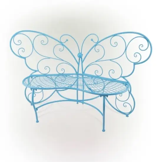 38" x 62" Metal Butterfly Outdoor Bench Blue - Alpine Corporation image {2}