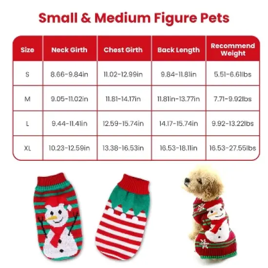 iMountek Pet Christmas Turtleneck Sweater Snowman Stripes Costume for Small Medium Kitten Puppy Cats Dogs Furball image {8}