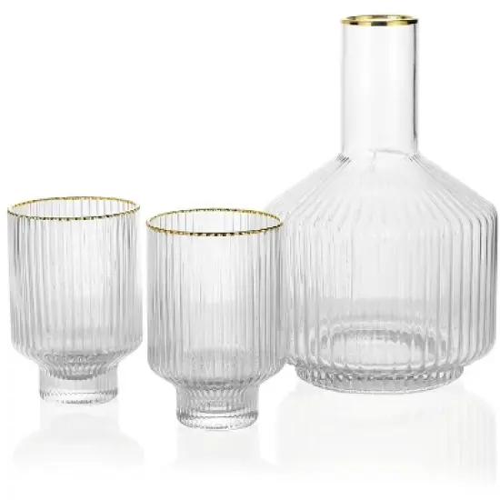 Slickblue Glass Bedside Carafe Set with Gold Rim - 59oz Water Carafe & 12.5oz Glass image {5}