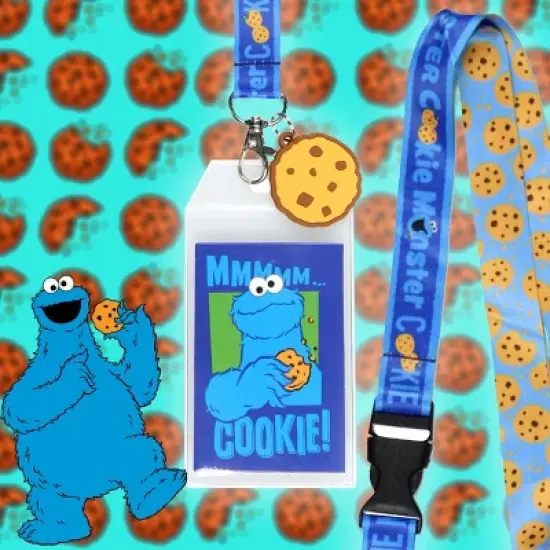 Sesame Street Cookie Monster Reversible ID Lanyard Badge Cookie Rubber Pendant image {4}