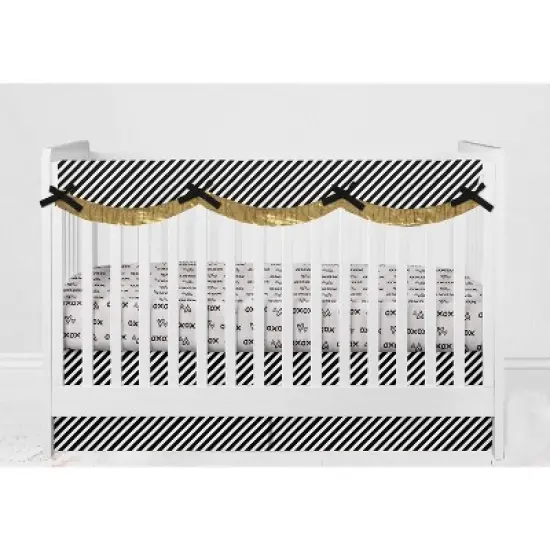 Bacati - Love Black/Gold Stripes Long Side Crib Rail Guard Cover image {3}