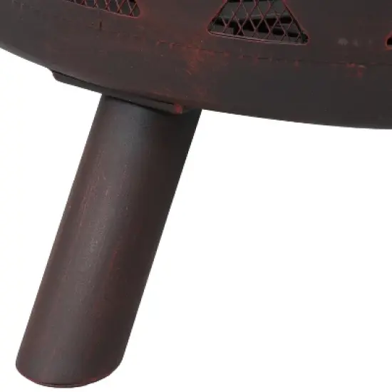 Sunnydaze Outdoor Camping or Backyard Crossweave Cut Out Fire Pit with Spark Screen, Log Poker, and Metal Wood Grate - Bronze image {3}