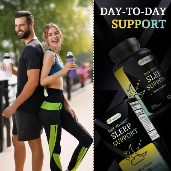 Best Naturals Day-to-Day Sleep Support with Melatonin, Magnesium, Ashwagandha, Wild Lettuce, GABA, Valerian, 5-HTP, Tryptophan - 90 Veg Capsules image {3}