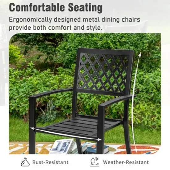 Captiva Designs 7pc Patio Dining Geometric Pattern Rectangular Steel Table & Mesh Back Metal Arm Chairs image {6}