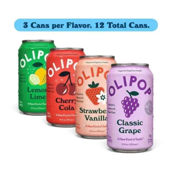 OLIPOP Fruity Fun Variety Pack Prebiotic Soda - 12pk/12 fl oz Cans image {1}