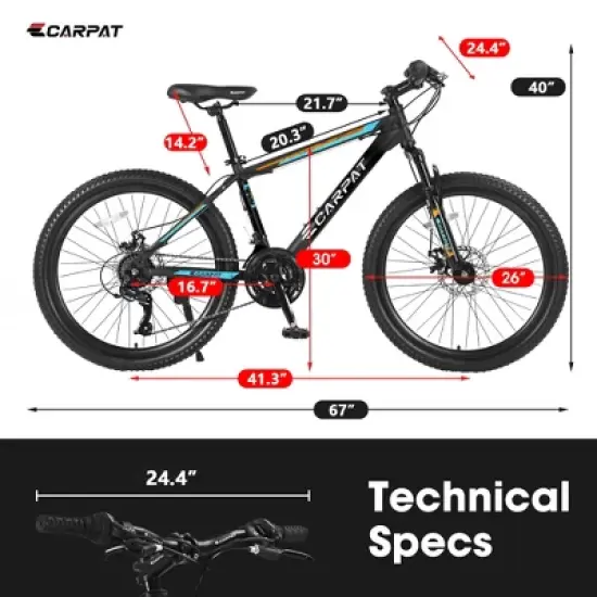Gulches Elecony Steel Mountain Bike, 26x17" Suspension Frame, Shimano 21-Speed, Mechanical Disc Brakes, 26" Anti-Puncture Tires image {3}