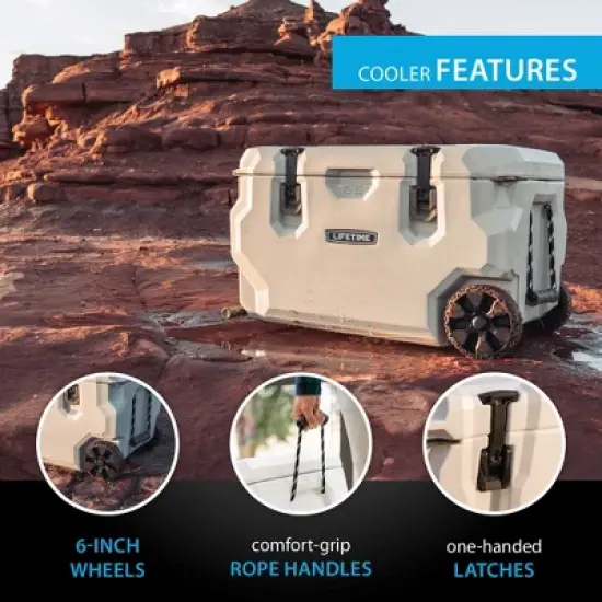 Lifetime 65 Quart High Performance Wheeled Cooler, Pumice Stone (91179) image {4}