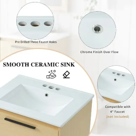 KWPZQEB 24" Bathroom Vanity with Ceramic Sink Combo, Bathroom Sink Cabinet with Drawer and Open Storage, Bathroom Cabinet Vanity for Small Space image {5}