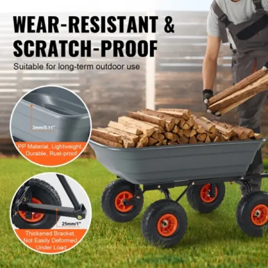 VEVOR Garden Cart, Durable Poly Dump Cart with Simple Assembly Steel Framework, Versatile Dump Cart, 600 lbs Load Capacity, 10 inch Wheels image {3}