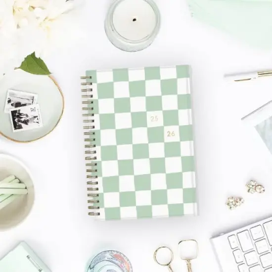 Blue Sky Brook Gossen Planner PP with Zip Pouch 5"x8" Weekly/Monthly Wirebound (15 Month) Green Check Undated image {1}