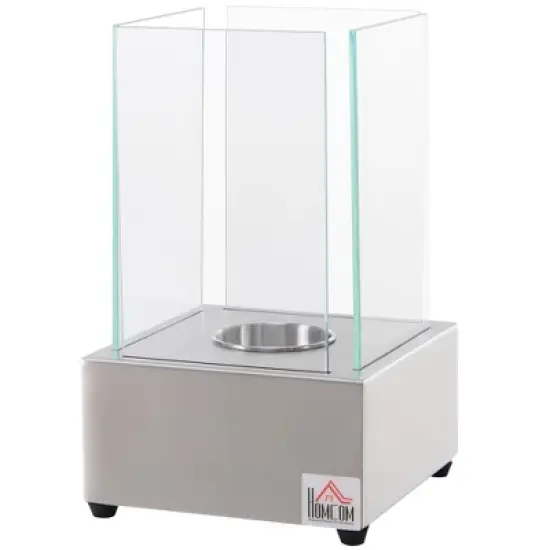 HOMCOM Ethanol Fireplace, 7.75" Tabletop 0.10 Gal Stainless Steel 160 Sq. Ft., Burns up to 2 Hours, Silver image {3}