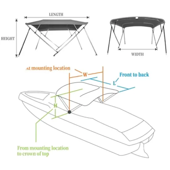 ODK 4 Bow Bimini Tops for Boat Cover with 1&rdquo; Aluminum Alloy Frame, Include 2 Straps, 2 Adjustable Rear Support Pole, Zippered Storage Boot, Gray image {4}