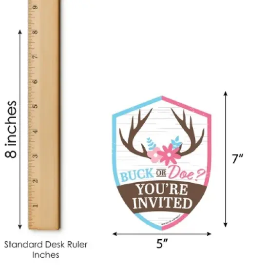 Big Dot of Happiness Buck or Doe - Shaped Fill-In Invitations - Hunting Gender Reveal Party Invitation Cards with Envelopes - Set of 12 image {4}