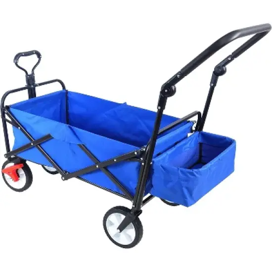 RISOKEYS Folding Collapsible Utility Wagon with Push Bar and Adjustable Handles, 150lbs Capacity Cart Buggy for Beach, Garden,Parks image {7}