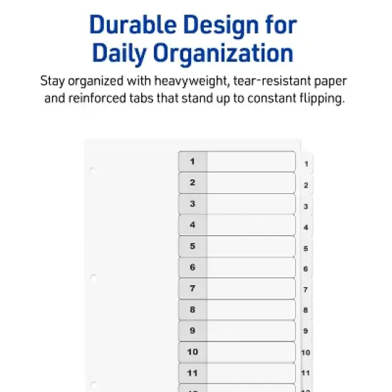 Avery Dividers for 3 Ring Binders, 12 Tabs per Set, Customizable Table of Contents, Classic White Tabs (3 Sets of 11078) image {4}