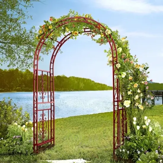 Evergreen Montebello Iron Garden Arbor, Americana Red- 53 x 84 x 23 Inches Fade and Weather Resistant Outdoor Decor image {6}