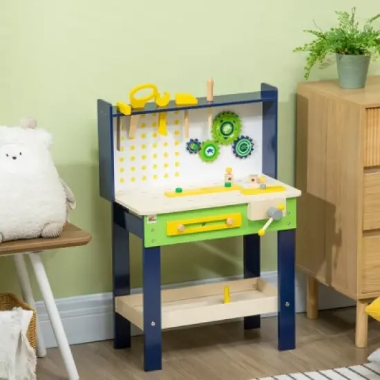 Qaba Wooden Kids Tool Bench with 27 Piece Tool Kit, Construction Work Shop Toy for Toddlers & Ages 3-6, Kids Workbench Playset Gift for Girls and Boys image {1}